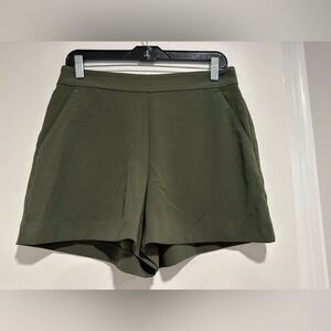 EUC Loft high-waisted Shorts SzS tailored Chiffon khaki green Flat Front Pull On